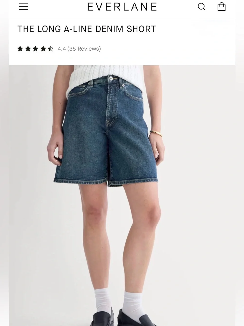 Everlane Long A-Line Denim Shorts - Medium Blue